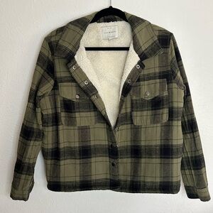 Lucky Brand Green Plaid Fleece Jacket Winter Fall Outdoor Hiking Cabin L